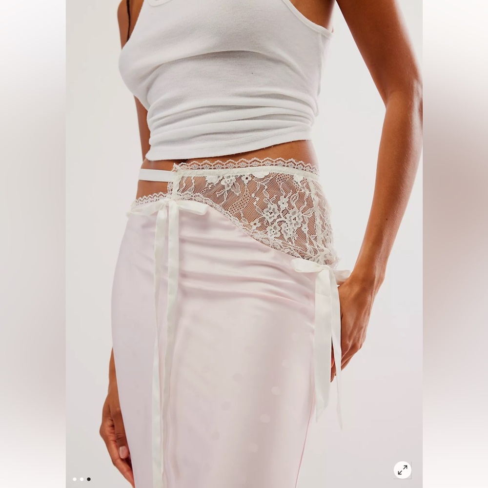 For Love & Lemons Alaia Boudoir Lace Satin Dots Cutouts Tie Midi Skirt M